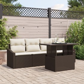 Set de Sofá de Jardín de 5 Piezas con Cojines Marrón Ratán Poliéster de , Sofás de exterior - Ref: Foro24-3357641, Precio: 38...