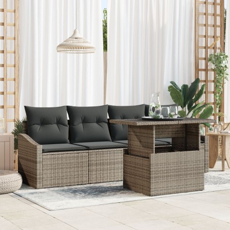 Conjunto de Sofá de Jardín de 5 piezas con cojines Gris Ratán Sintético de , Sofás de exterior - Ref: Foro24-3357642, Precio:...