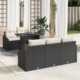 Conjunto de Sofá de Jardín Set de 6 Negro y Crema Ratán y Poliéster de , Sofás de exterior - Ref: Foro24-3357650, Precio: 506...