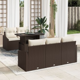 Juego de Sofá de Jardín Set de 6 Marrón Poliratán, Tela de , Sofás de exterior - Ref: Foro24-3357651, Precio: 532,85 €, Descu...