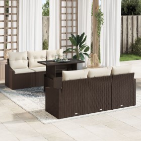 Set de Sofá de Jardín Set de 7 Marrón, Crema Ratán, Poliéster de , Sofás de exterior - Ref: Foro24-3357661, Precio: 581,21 €,...