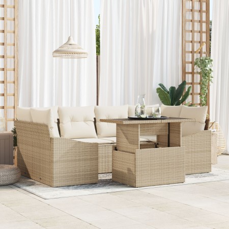 Conjunto de Sofá de Jardín Set de 7 Beig Ratán Sofá Exterior de , Sofás de exterior - Ref: Foro24-3357674, Precio: 571,88 €, ...