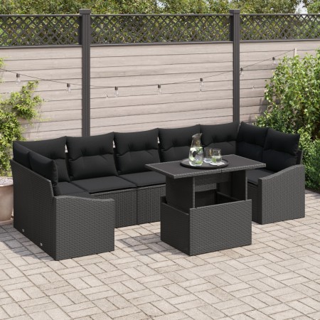 Set de Sofá de Jardín 8 Piezas Negro Ratán y Poliéster de , Sofás de exterior - Ref: Foro24-3357696, Precio: 589,85 €, Descue...