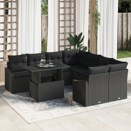Juego de Sofás de Jardín 9 Piezas Negro Ratán, Poliéster de , Sofás de exterior - Ref: Foro24-3357716, Precio: 663,60 €, Desc...