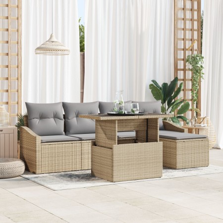 Juego de Sofá de Jardín de 6 Piezas con Cojines Beige Ratán Sintético de , Sofás de exterior - Ref: Foro24-3357723, Precio: 4...