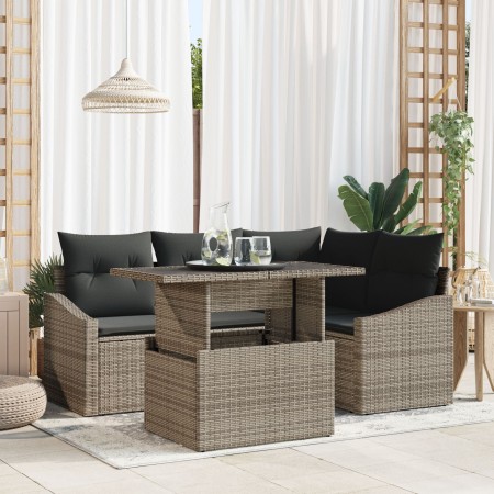 Set de Sofá de Jardín de 5 Piezas con Cojines Gris de Ratán Polimérico de , Sofás de exterior - Ref: Foro24-3357732, Precio: ...