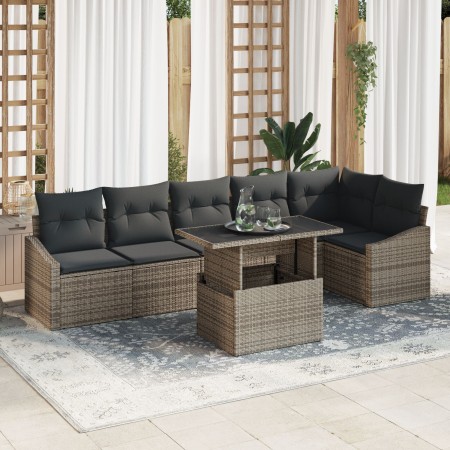 Set de Sofá de Jardín de 7 Piezas con Cojines Gris Ratán Poliéster de , Sofás de exterior - Ref: Foro24-3357752, Precio: 513,...