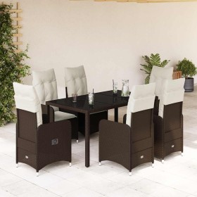 Set de mesa y sillas jardín 7 pzas con cojines ratán PE marrón en Conjuntos de jardín | Comprar online en Foru.es
