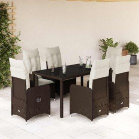Set de mesa y sillas jardín 7 pzas con cojines ratán PE marrón en Conjuntos de jardín | Comprar online en Foru.es