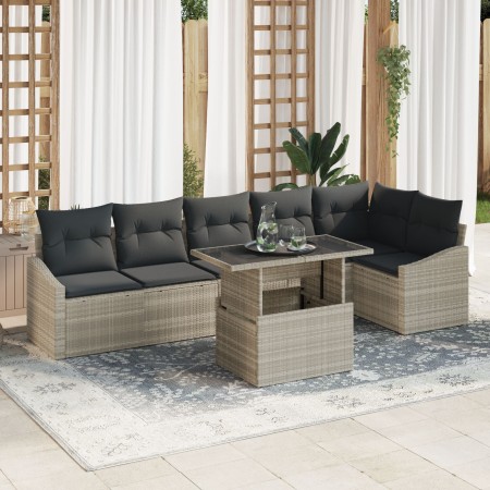 Conjunto de Sofás de Jardín de 7 Piezas con Cojines en Ratán Poliéster Gris Claro de , Sofás de exterior - Ref: Foro24-335775...