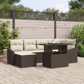 Juego de sofá de jardín Conjunto de 7 Crema y marrón oscuro de , Sofás de exterior - Ref: Foro24-3357771, Precio: 538,07 €, D...