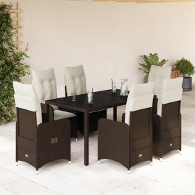 Set de mesa y sillas jardín 7 pzas con cojines ratán PE marrón en Conjuntos de jardín | Comprar online en Foru.es