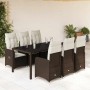 Set de mesa y sillas jardín 7 pzas con cojines ratán PE marrón en Conjuntos de jardín | Comprar online en Foru.es