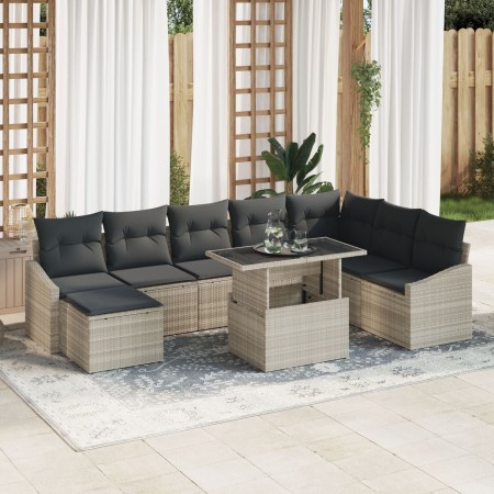 Juego de Sofás de Jardín de 9 Piezas con Cojines Gris Claro de , Sofás de exterior - Ref: Foro24-3357795, Precio: 672,37 €, D...