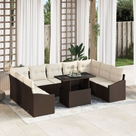 Juego de Sofá de Jardín Conjunto de 10 Marrón y Crema de , Sofás de exterior - Ref: Foro24-3357801, Precio: 738,40 €, Descuen...