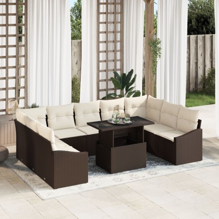 Juego de Sofá de Jardín Conjunto de 10 Marrón y Crema de , Sofás de exterior - Ref: Foro24-3357801, Precio: 738,40 €, Descuen...