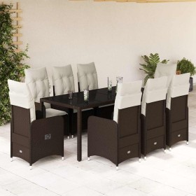 Set de mesa y sillas jardín 9 piezas y cojines ratán PE marrón en Conjuntos de jardín | Comprar online en Foru.es