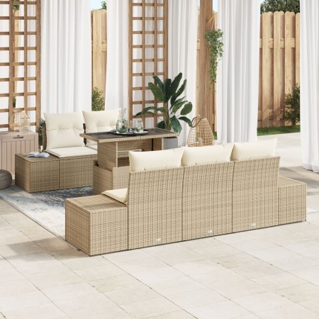 Conjunto de Sofá de Jardín de 6 Piezas con Cojines Beige Polirratan de , Sofás de exterior - Ref: Foro24-3357834, Precio: 585...