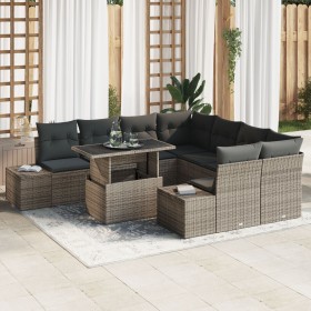 Conjunto de Sofá de Jardín Juego de 9 Gris, Marrón Ratan, Poliéster de , Sofás de exterior - Ref: Foro24-3357892, Precio: 664...