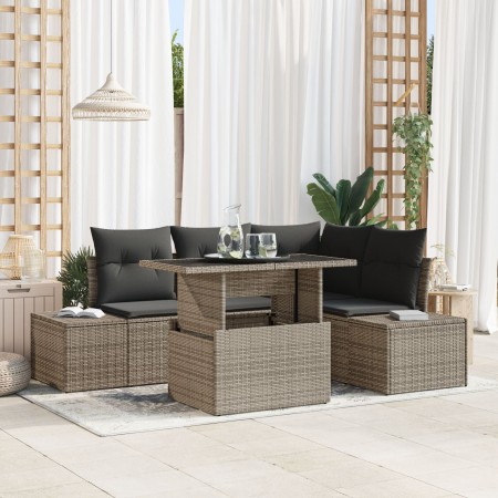 Juego de Sofás de Jardín Set de 5 Gris Rattan, Poliéster de , Sofás de exterior - Ref: Foro24-3357912, Precio: 433,82 €, Desc...