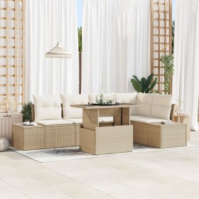 Conjunto de sofá de jardín de 6 piezas con cojines beige de ratán poliéster de , Sofás de exterior - Ref: Foro24-3357924, Pre...