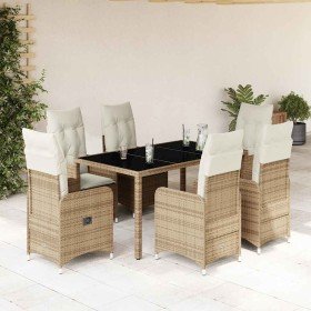Set de mesa y sillas de jardín 7 pzas y cojines ratán PE beige en Conjuntos de jardín | Comprar online en Foru.es
