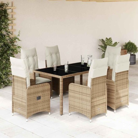 Set de mesa y sillas de jardín 7 pzas y cojines ratán PE beige en Conjuntos de jardín | Comprar online en Foru.es