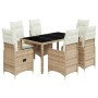 Set de mesa y sillas de jardín 7 pzas y cojines ratán PE beige en Conjuntos de jardín | Comprar online en Foru.es