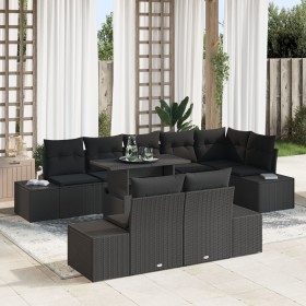 Juego de Sofás de Jardín Set de 9 Negro Ratán, Tela de , Sofás de exterior - Ref: Foro24-3357946, Precio: 731,36 €, Descuento: %