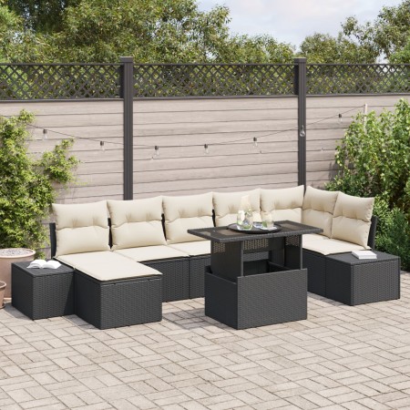 Conjunto de Sofá de Jardín Set de 8 Negro y Crema de , Sofás de exterior - Ref: Foro24-3357960, Precio: 557,89 €, Descuento: %