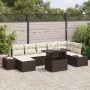 Conjunto de Sofá de Jardín de 8 Piezas Marrón Poliratán, Tela, Acero de , Sofás de exterior - Ref: Foro24-3357961, Precio: 58...