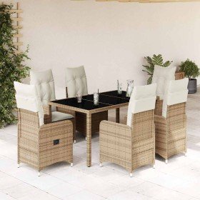 Set de mesa y sillas de jardín 7 pzas y cojines ratán PE beige en Conjuntos de jardín | Comprar online en Foru.es