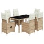 Set de mesa y sillas de jardín 7 pzas y cojines ratán PE beige en Conjuntos de jardín | Comprar online en Foru.es