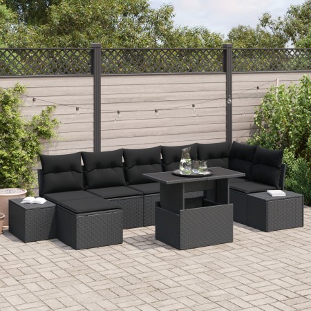 Juego de Sofá de Jardín Set de 8 Negro Ratan Poly, Vidrio de , Sofás de exterior - Ref: Foro24-3357966, Precio: 587,64 €, Des...