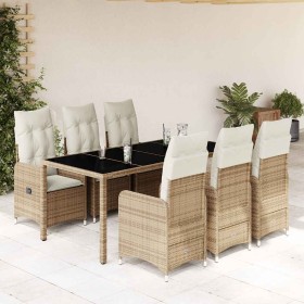 Set de mesa y sillas de jardín 7 pzas y cojines ratán PE beige en Conjuntos de jardín | Comprar online en Foru.es