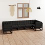Set de muebles de jardín 7 pzas con cojines madera pino negro de vidaXL, Conjuntos de jardín - Ref: Foro24-3077308, Precio: 8...