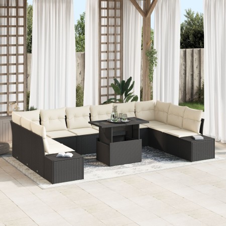 Set de Sofás de Jardín 11 Piezas Cojines crema, marco negro de , Sofás de exterior - Ref: Foro24-3357990, Precio: 782,54 €, D...