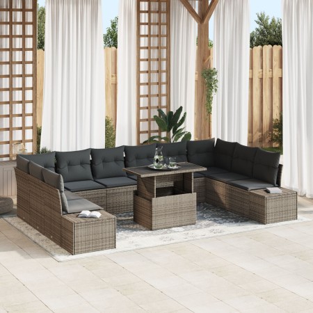 Juego de Sofá de Jardín 11 Piezas Gris Rattan, Cojines de Poliéster de , Sofás de exterior - Ref: Foro24-3357992, Precio: 784...