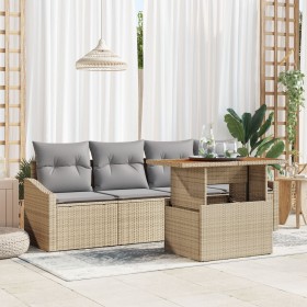 Conjunto de Sofá de Jardín 5 Piezas Beige Ratán, Espuma, Vidrio de , Sofás de exterior - Ref: Foro24-3358506, Precio: 386,17 ...