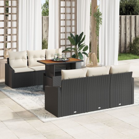 Juego de Sofá de Jardín de 7 Piezas con Cojines Negro de Ratán Poli de , Sofás de exterior - Ref: Foro24-3358518, Precio: 545...