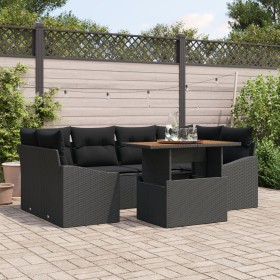 Conjunto de Sofá de Jardín de 7 Piezas con Cojines Negro Ratán de PE de , Sofás de exterior - Ref: Foro24-3358529, Precio: 54...