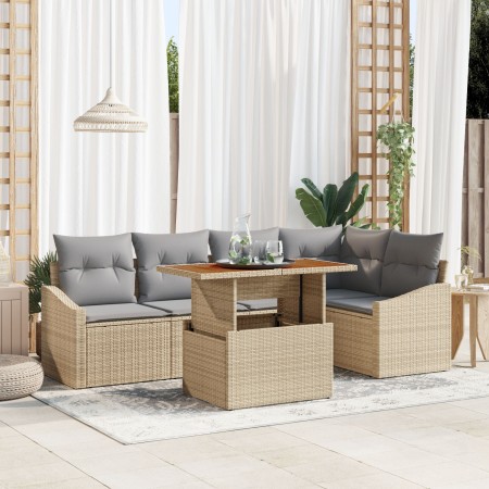 Juego de Sofá de Jardín de 6 Piezas con Cojines Beige de Ratán Sintético de , Sofás de exterior - Ref: Foro24-3358576, Precio...