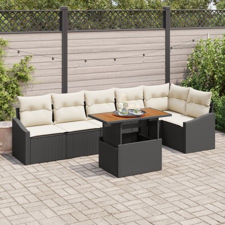 Conjunto de Sofá de Jardín de 7 Piezas con Cojines Negros de Poliratán de , Sofás de exterior - Ref: Foro24-3358581, Precio: ...
