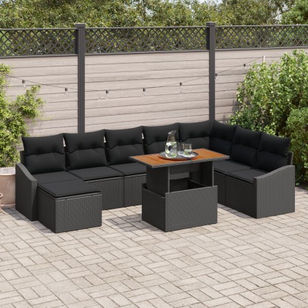 Conjunto de Sofá de Jardín de 9 Piezas con Cojines Negro Ratán Poliratan de , Sofás de exterior - Ref: Foro24-3358613, Precio...