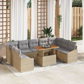 Juego de Sofás de Jardín de 10 piezas con Cojines Beige Poliratán de , Sofás de exterior - Ref: Foro24-3358618, Precio: 716,0...