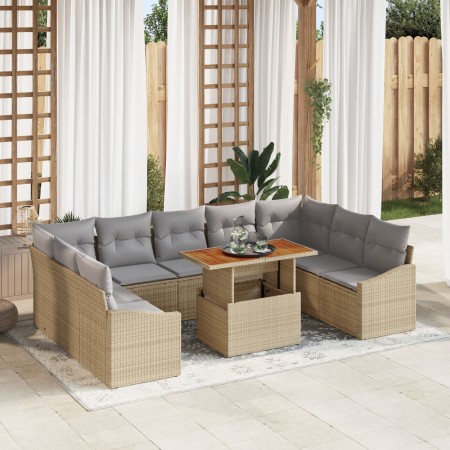 Juego de Sofás de Jardín de 10 piezas con Cojines Beige Poliratán de , Sofás de exterior - Ref: Foro24-3358618, Precio: 716,0...