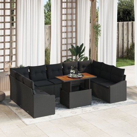 Conjunto de Sofá de Jardín de 10 Piezas con Cojines Negro de Poliratán de , Sofás de exterior - Ref: Foro24-3358620, Precio: ...