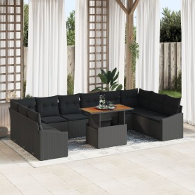 Juego de Sofá de Jardín Set de 11 Negro Rattán y Madera de , Sofás de exterior - Ref: Foro24-3358627, Precio: 784,26 €, Descu...