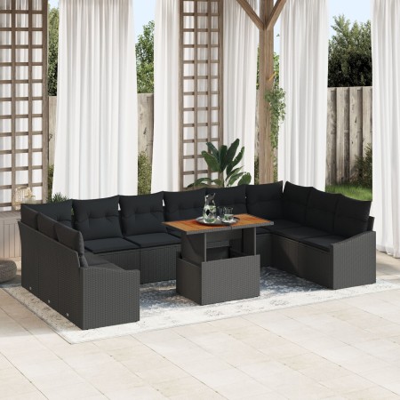 Juego de Sofá de Jardín Set de 11 Negro Rattán y Madera de , Sofás de exterior - Ref: Foro24-3358627, Precio: 784,26 €, Descu...