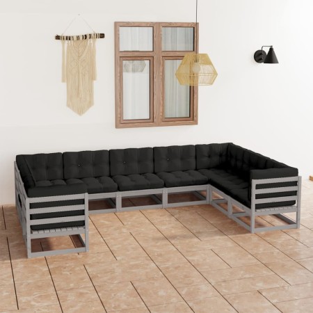Set de muebles de jardín 9 pzas con cojines madera pino gris de vidaXL, Conjuntos de jardín - Ref: Foro24-3077316, Precio: 87...
